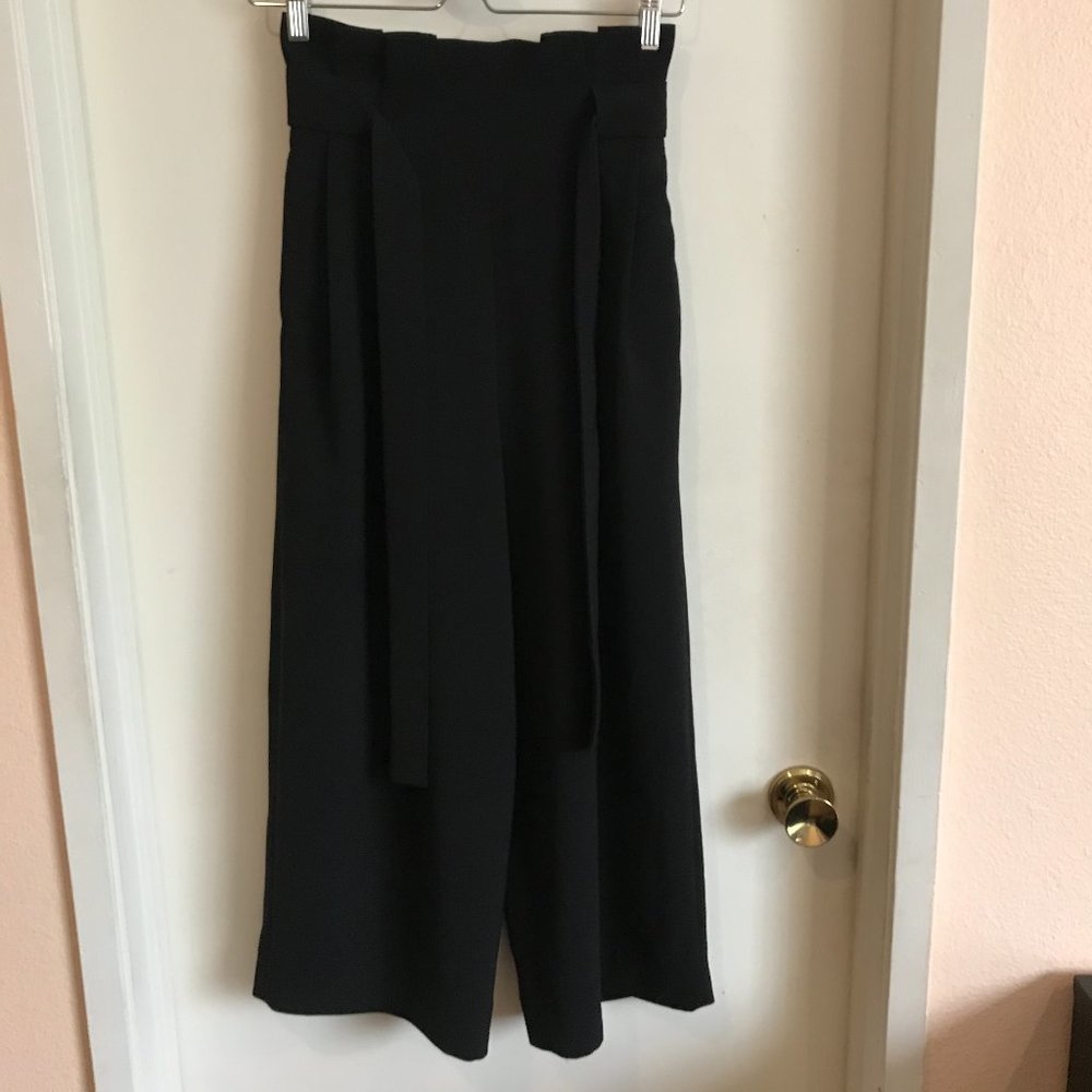 Cos Black Paperbag Pants Belted Wide Leg High Rise